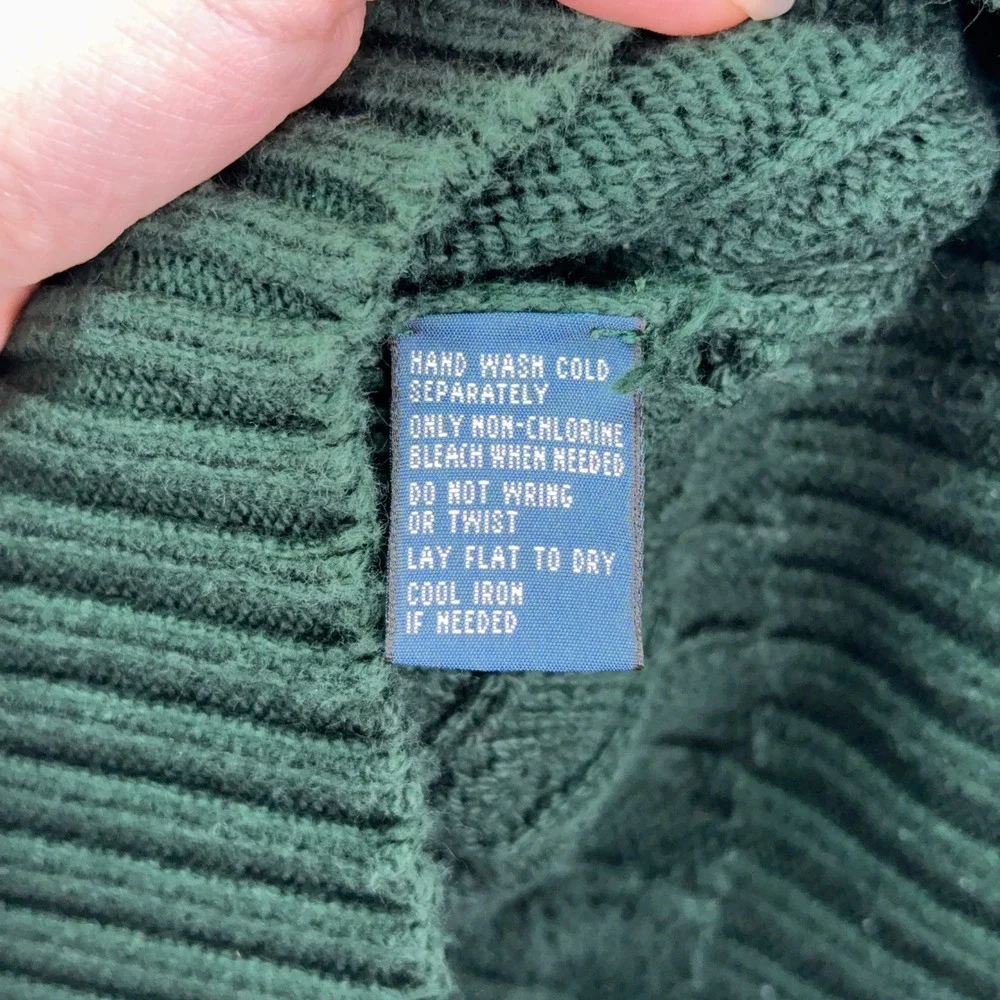 VTG Polo Ralph Lauren Sweater Vest Mens XL Green Pima Cotton Cable Knit V-Neck